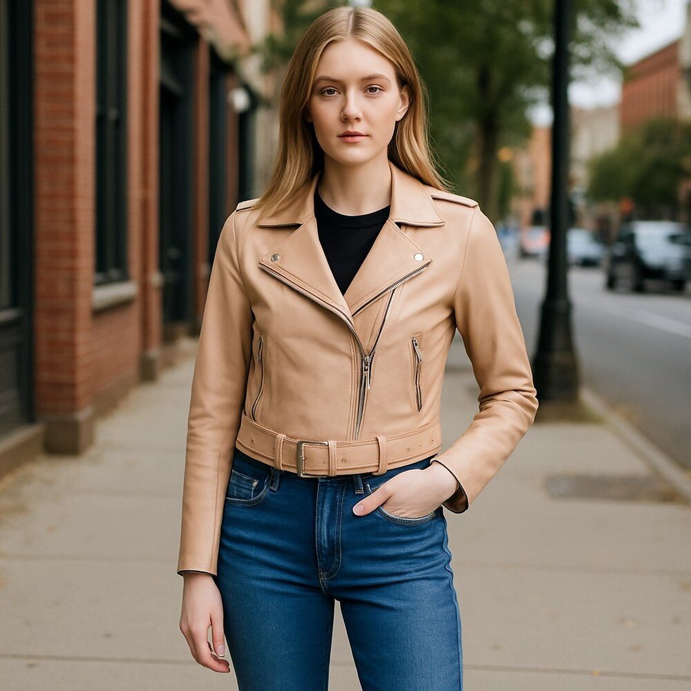 NWT Levi's® Belted Faux Leather Motorcycle Jacket Color: Biscotti